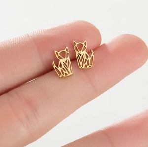 Stainless Steel Geometric Fox Cut Out Earrings